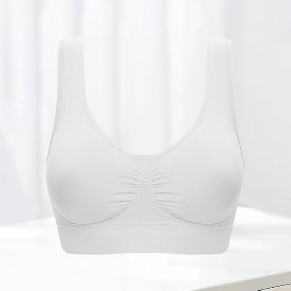 Seamless Scoop Neck Wireless Stretch Comfort Bra Top White Lounge Wear - Picture 1 of 3